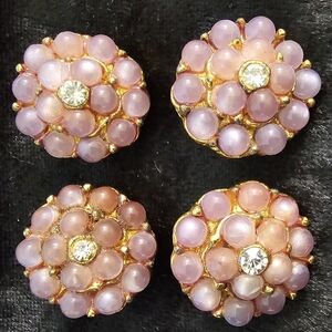 Vintage Moonglow Cluster with Center Rhinestone Buttons (4)